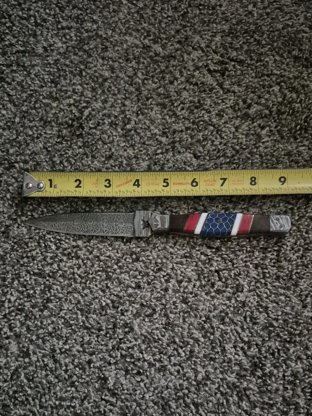 Decorative  Knife with Red, Blue and Silver Inlay